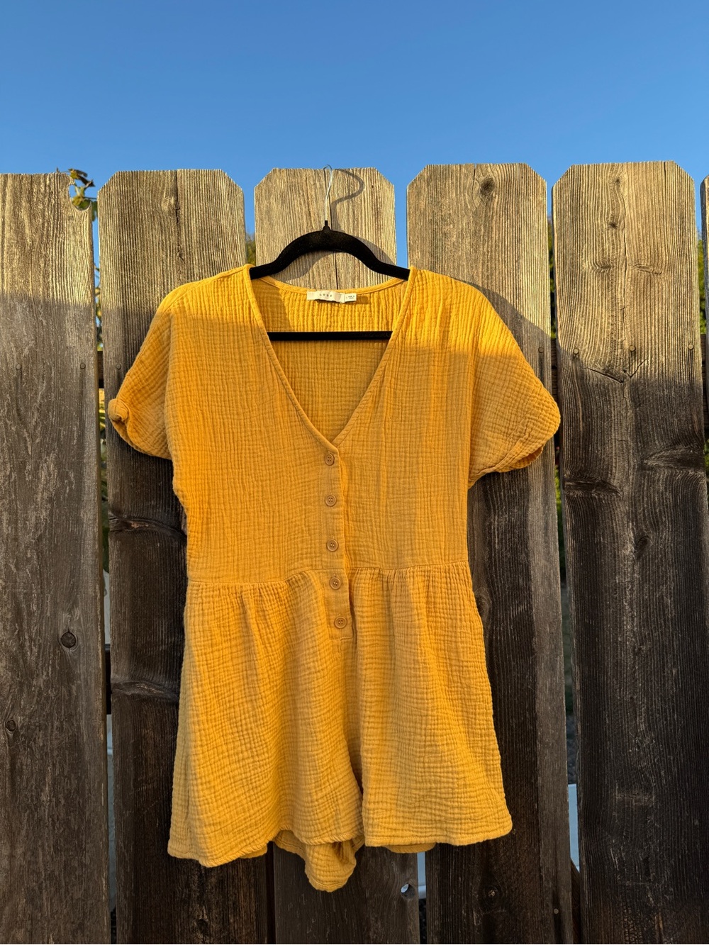 Lush Mustard Yellow Button-Front Short Sleeve Romper